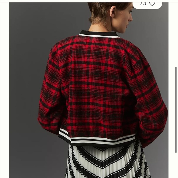 Maeve Red and Black Plaid Bomber Jacket - Picture 3 of 10
